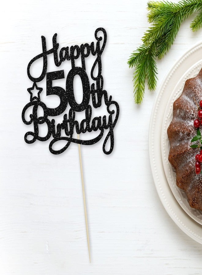 Ephlyn 1 Pack Happy 50th Birthday Cake Topper Black Glitter 50 & Fabulous Cheers to 50 Years Old 50th Birthday Cake Pick for Celebrating 50th Birthday Anniversary Party Cake Decorations Supplies - Image 3